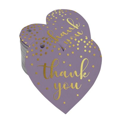Etiquetas de Papel Obrigado para Lembranças - Chá de Noiva/Chá de Bebê/Aposentadoria/Casamento/Aniversário - Foil para Pendurar - Inkdotpot 50 Etiquetas Metalizadas / Roxo - Prata