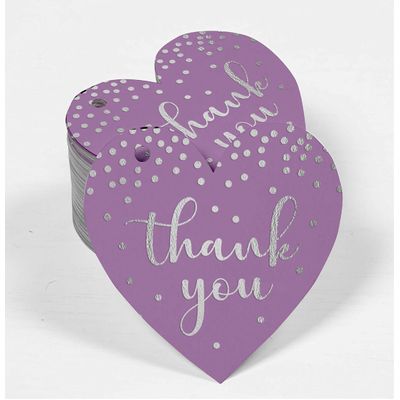 Etiquetas de Papel Obrigado para Lembranças - Chá de Noiva/Chá de Bebê/Aposentadoria/Casamento/Aniversário - Foil para Pendurar - Inkdotpot 50 Etiquetas Metalizadas / Roxo - Prata