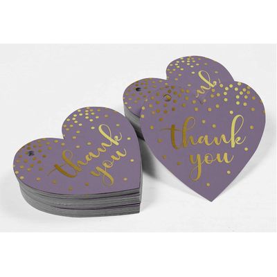 Etiquetas de Papel Obrigado para Lembranças - Chá de Noiva/Chá de Bebê/Aposentadoria/Casamento/Aniversário - Foil para Pendurar - Inkdotpot 50 Etiquetas Metalizadas / Roxo - Prata