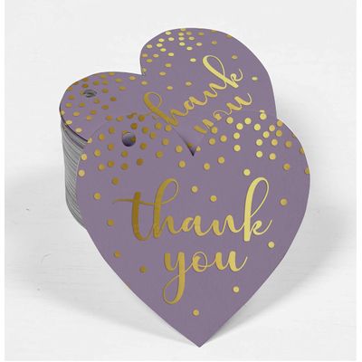 Etiquetas de Papel Obrigado para Lembranças - Chá de Noiva/Chá de Bebê/Aposentadoria/Casamento/Aniversário - Foil para Pendurar - Inkdotpot 50 Etiquetas Metalizadas / Roxo - Prata