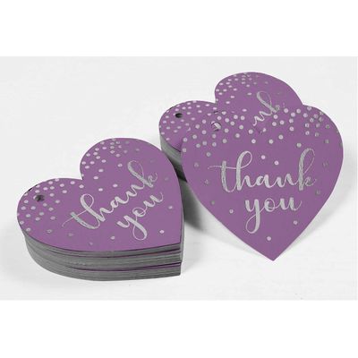 Etiquetas de Papel Obrigado para Lembranças - Chá de Noiva/Chá de Bebê/Aposentadoria/Casamento/Aniversário - Foil para Pendurar - Inkdotpot 50 Etiquetas Metalizadas / Roxo - Prata