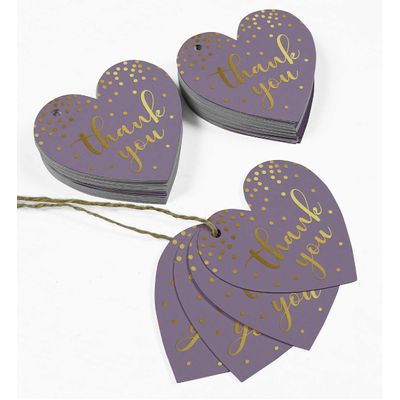 Etiquetas de Papel Obrigado para Lembranças - Chá de Noiva/Chá de Bebê/Aposentadoria/Casamento/Aniversário - Foil para Pendurar - Inkdotpot 50 Etiquetas Metalizadas / Roxo - Prata