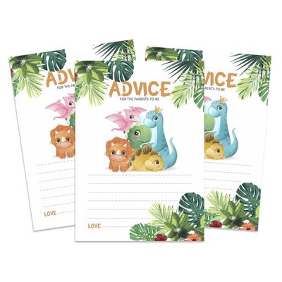 Cartões de Conselho para Chá de Bebê - Jogos e Atividades Divertidos, Coleção Tema Dinossauro Menina e Menino, Pacote com 50 - Inkdotpot 12,7 Cm × 17,78 Cm / Branco