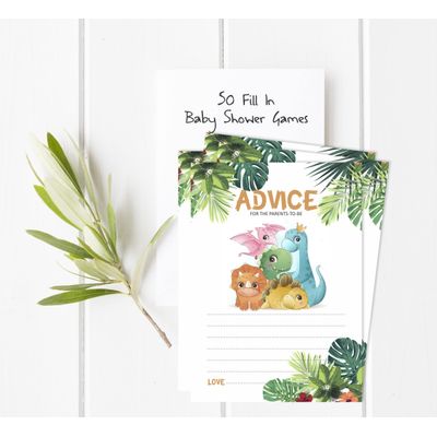Cartões de Conselho para Chá de Bebê - Jogos e Atividades Divertidos, Coleção Tema Dinossauro Menina e Menino, Pacote com 50 - Inkdotpot 12,7 Cm × 17,78 Cm / Branco