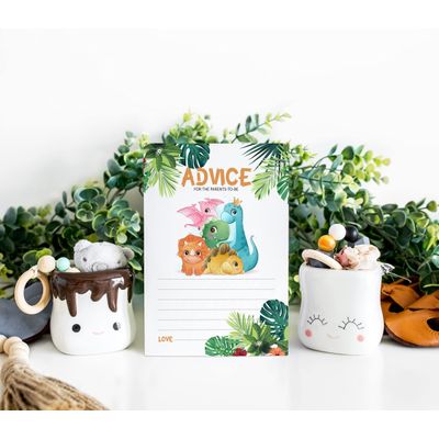 Cartões de Conselho para Chá de Bebê - Jogos e Atividades Divertidos, Coleção Tema Dinossauro Menina e Menino, Pacote com 50 - Inkdotpot 12,7 Cm × 17,78 Cm / Branco