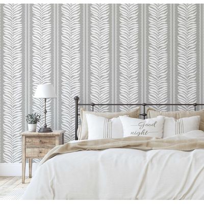 Papel de Parede Vinílico Autoadesivo Peel & Stick, Estampa Samambaia Listrada Urban Chic, À Prova d'Água, Removível, Cinza - S4Sassy 63,5 cm (L) × 152,4 cm (C) / Cinza - Vinil Texturizado