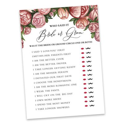 50 Cartões de Jogo Florais, Quadrados em Branco para Chá de Noiva, Chá de Casamento e Despedida de Solteira - Inkdotpot 12,7 Cm × 17,78 Cm / Branco - Ele Disse, Ela Disse