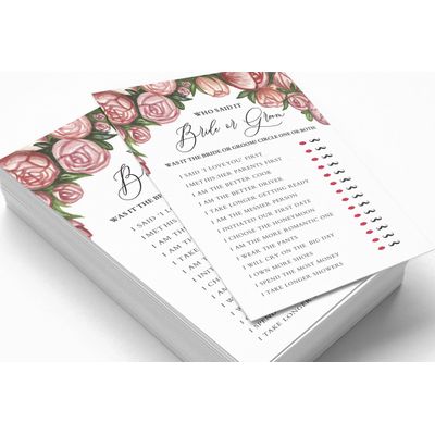 50 Cartões de Jogo Florais, Quadrados em Branco para Chá de Noiva, Chá de Casamento e Despedida de Solteira - Inkdotpot 12,7 Cm × 17,78 Cm / Branco - Ele Disse, Ela Disse