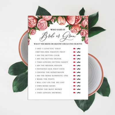 50 Cartões de Jogo Florais, Quadrados em Branco para Chá de Noiva, Chá de Casamento e Despedida de Solteira - Inkdotpot 12,7 Cm × 17,78 Cm / Branco - Ele Disse, Ela Disse
