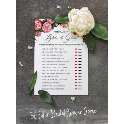 50 Cartões de Jogo Florais, Quadrados em Branco para Chá de Noiva, Chá de Casamento e Despedida de Solteira - Inkdotpot 12,7 Cm × 17,78 Cm / Branco - Ele Disse, Ela Disse