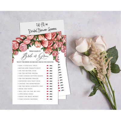 50 Cartões de Jogo Florais, Quadrados em Branco para Chá de Noiva, Chá de Casamento e Despedida de Solteira - Inkdotpot 12,7 Cm × 17,78 Cm / Branco - Ele Disse, Ela Disse