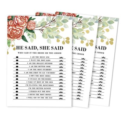 Cartões Quadrados em Branco para Chá de Noiva e Despedida de Solteira, Ideias de Presentes para Preencher, Pacote com 50 - Inkdotpot 12,7 Cm × 17,78 Cm / Branco - Ele Disse, Ela Disse