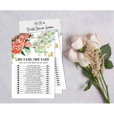 Cartões Quadrados em Branco para Chá de Noiva e Despedida de Solteira, Ideias de Presentes para Preencher, Pacote com 50 - Inkdotpot 12,7 Cm × 17,78 Cm / Branco - Ele Disse, Ela Disse