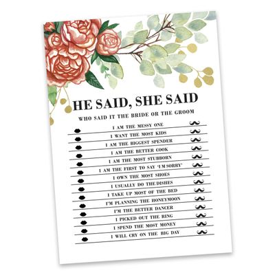 Cartões Quadrados em Branco para Chá de Noiva e Despedida de Solteira, Ideias de Presentes para Preencher, Pacote com 50 - Inkdotpot 12,7 Cm × 17,78 Cm / Branco - Ele Disse, Ela Disse