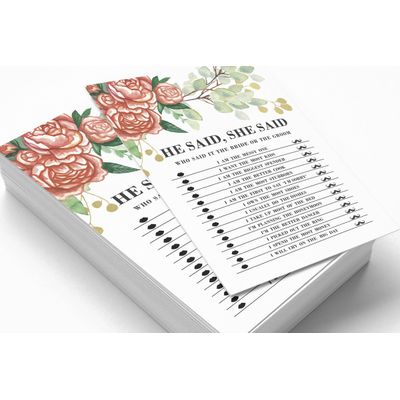 Cartões Quadrados em Branco para Chá de Noiva e Despedida de Solteira, Ideias de Presentes para Preencher, Pacote com 50 - Inkdotpot 12,7 Cm × 17,78 Cm / Branco - Ele Disse, Ela Disse