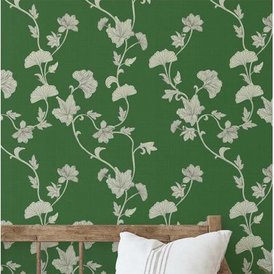 Papel de Parede Autoadesivo Removível Ginkgo Vine — Mural Verde Instantâneo para Quarto, Banheiro, Lavanderia e Closet - S4Sassy 63,5 cm (L) × 152,4 cm (C) / Verde - Vinil Liso