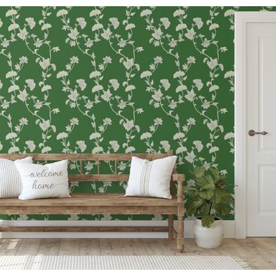 Papel de Parede Autoadesivo Removível Ginkgo Vine — Mural Verde Instantâneo para Quarto, Banheiro, Lavanderia e Closet - S4Sassy 63,5 cm (L) × 152,4 cm (C) / Verde - Vinil Liso