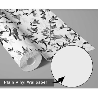 Papel de Parede Autoadesivo Monocromático Pássaros e Galhos, Vinil Removível Cinza, Para Parede de Entrada, Decoração Fácil - S4sassy 63,5 cm (L) × 304,8 cm (C) / Cinza - Vinil Liso