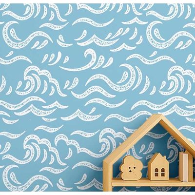 Papel de Parede Autoadesivo Decorativo para Quarto Infantil, Ondulações Oceânicas Azuis, Vinil à Prova d'Água, Removível - S4Sassy 63,5 cm (L) × 914,4 cm (C) / Azul - Vinil Liso