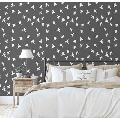 Papel de Parede Pássaros e Flores Cinza, Vinil Autoadesivo, Revestimento Decorativo, Aplicação DIY Fácil para Quarto e Sala - S4Sassy 63,5 cm (L) × 914,4 cm (C) / Cinza - Vinil Texturizado