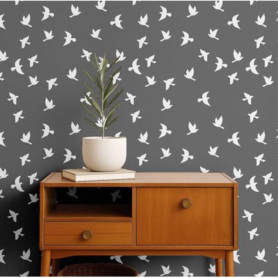 Papel de Parede Pássaros e Flores Cinza, Vinil Autoadesivo, Revestimento Decorativo, Aplicação DIY Fácil para Quarto e Sala - S4Sassy 63,5 cm (L) × 152,4 cm (C) / Cinza - Vinil Texturizado