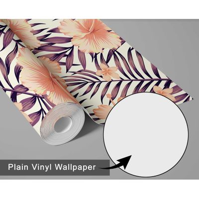 Papel de Parede Floral Hibisco Tropical, Laranja, Vinil Autoadesivo, Revestimento Decorativo, Fácil DIY para Quarto e Sala - S4Sassy 63,5 cm (L) × 152,4 cm (C) / Laranja - Vinil Liso