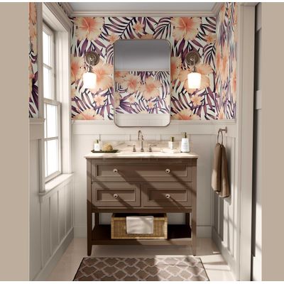 Papel de Parede Floral Hibisco Tropical, Laranja, Vinil Autoadesivo, Revestimento Decorativo, Fácil DIY para Quarto e Sala - S4Sassy 63,5 cm (L) × 152,4 cm (C) / Laranja - Vinil Liso