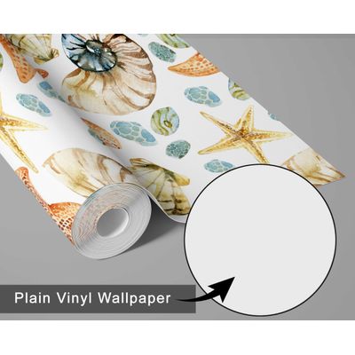 Adesivo de Parede Vinil Removível Vida Marinha Aquarela Conchas e Estrelas-do-Mar Laranja Mural para Banheiro, Lavanderia, Closet - S4Sassy 63,5 cm (L) × 914,4 cm (C) / Laranja - Vinil Texturizado