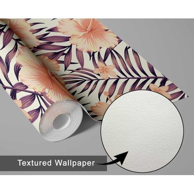 Papel de Parede Floral Hibisco Tropical, Laranja, Vinil Autoadesivo, Revestimento Decorativo, Fácil DIY para Quarto e Sala - S4Sassy 63,5 cm (L) × 609,6 cm (C) / Laranja - Vinil Texturizado