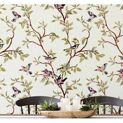 Papel de Parede Autoadesivo Removível Estampa Pássaro Verde e Galho, Parede de Entrada, Decoração de Escritório, Solução - S4sassy 63,5 cm (L) × 152,4 cm (C) / Verde - Vinil Liso