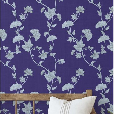 Papel de Parede Autoadesivo Removível Trepadeira de Ginkgo Roxa, Mural Instantâneo para Quarto, Banheiro, Lavanderia, Closet - S4Sassy 63,5 cm (L) × 152,4 cm (C) / Roxo - Vinil Texturizado