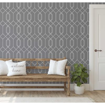Papel de Parede Autoadesivo Hexágonos Geométricos Cinza, Vinil Removível DIY Descascar e Colar para Entrada - S4sassy 63,5 cm (L) × 914,4 cm (C) / Cinza - Vinil Liso