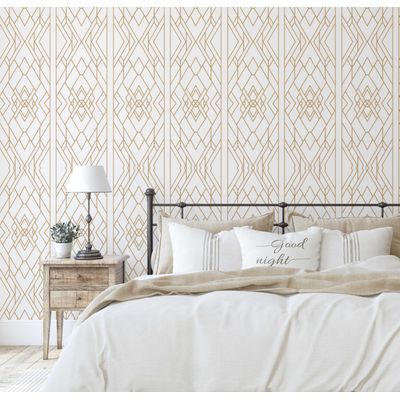 Papel de Parede Autoadesivo Estampa Art Déco Linhas, Contact Impermeável Bege, Removível para Inquilinos, Quarto e Sala de Jantar - S4sassy 63,5 cm (L) × 304,8 cm (C) / Bege - Vinil Liso