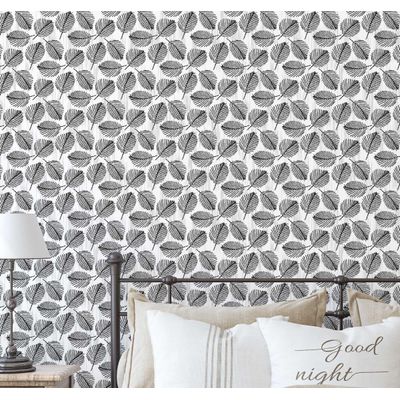 Papel de Parede Vinílico Autoadesivo, Estampa de Folhas Pequenas, À Prova d'Água - Preto, Removível para Quartos e Salas - S4Sassy 63,5 cm (L) × 152,4 cm (C) / Preto - Vinil Liso