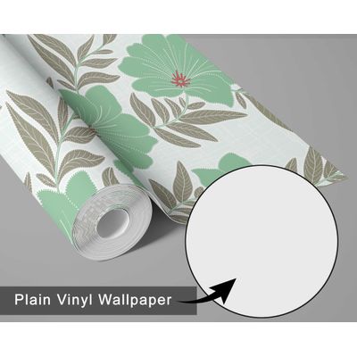 Papel de Parede Autoadesivo Azul com Estampa de Folhagem e Flores, Vinílico Impermeável Removível, Quarto e Sala de Jantar - S4sassy 63,5 cm (L) × 914,4 cm (C) / Verde - Vinil Texturizado