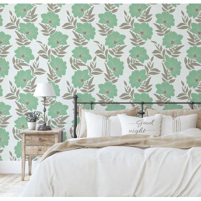 Papel de Parede Autoadesivo Azul com Estampa de Folhagem e Flores, Vinílico Impermeável Removível, Quarto e Sala de Jantar - S4sassy 63,5 cm (L) × 914,4 cm (C) / Verde - Vinil Texturizado