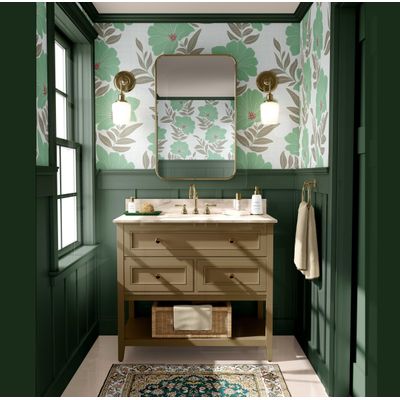 Papel de Parede Autoadesivo Azul com Estampa de Folhagem e Flores, Vinílico Impermeável Removível, Quarto e Sala de Jantar - S4sassy 63,5 cm (L) × 914,4 cm (C) / Verde - Vinil Texturizado