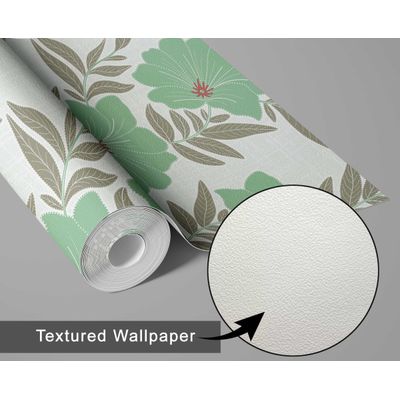 Papel de Parede Autoadesivo Azul com Estampa de Folhagem e Flores, Vinílico Impermeável Removível, Quarto e Sala de Jantar - S4sassy 63,5 cm (L) × 914,4 cm (C) / Verde - Vinil Texturizado