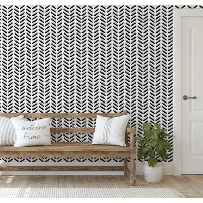 Papel de Parede Autoadesivo Estampa de Folhas Preto, Vinil Removível DIY para Parede de Destaque da Entrada, Decoração Fácil - S4sassy 63,5 cm (L) × 152,4 cm (C) / Preto - Vinil Liso