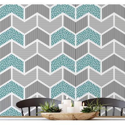 Papel de Parede Autoadesivo Estampado Geométrico e Listrado Verde, Vinil Removível DIY para Parede de Entrada, Decoração Fácil - S4sassy 63,5 cm (L) × 914,4 cm (C) / Verde - Vinil Liso