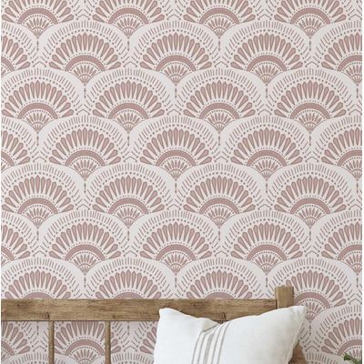 Papel de Parede Fan Burst, Estilo Asiático, Autoadesivo, Revestimento Decorativo, DIY Fácil para Quarto e Sala - Rosa - S4Sassy 63,5 cm (L) × 609,6 cm (C) / Rosa - Vinil Liso