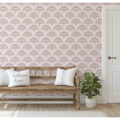Papel de Parede Fan Burst, Estilo Asiático, Autoadesivo, Revestimento Decorativo, DIY Fácil para Quarto e Sala - Rosa - S4Sassy 63,5 cm (L) × 609,6 cm (C) / Rosa - Vinil Liso