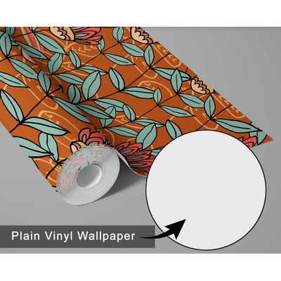 Papel de Parede Autoadesivo Boho Floral Retrô Botânico Vinílico Impermeável Marrom Removível para Inquilinos Quarto/Sala de Jantar - S4Sassy 63,5 cm (L) × 304,8 cm (C) / Marrom - Vinil Liso