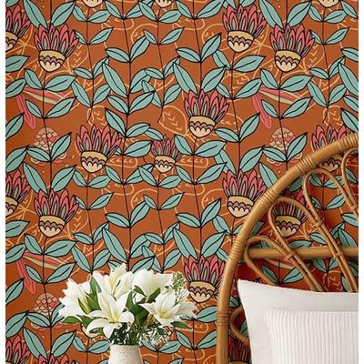 Papel de Parede Autoadesivo Boho Floral Retrô Botânico Vinílico Impermeável Marrom Removível para Inquilinos Quarto/Sala de Jantar - S4Sassy 63,5 cm (L) × 304,8 cm (C) / Marrom - Vinil Liso