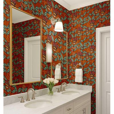 Papel de Parede Autoadesivo Boho Floral Retrô Botânico Vinílico Impermeável Marrom Removível para Inquilinos Quarto/Sala de Jantar - S4Sassy 63,5 cm (L) × 304,8 cm (C) / Marrom - Vinil Liso