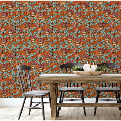 Papel de Parede Autoadesivo Boho Floral Retrô Botânico Vinílico Impermeável Marrom Removível para Inquilinos Quarto/Sala de Jantar - S4Sassy 63,5 cm (L) × 304,8 cm (C) / Marrom - Vinil Liso