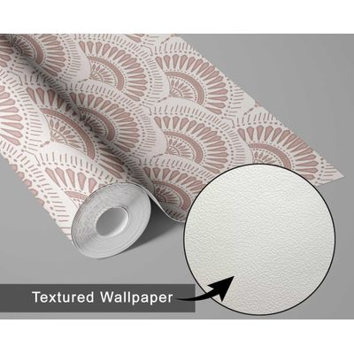 Papel de Parede Fan Burst, Estilo Asiático, Autoadesivo, Revestimento Decorativo, DIY Fácil para Quarto e Sala - Rosa - S4Sassy 63,5 cm (L) × 304,8 cm (C) / Rosa - Vinil Texturizado