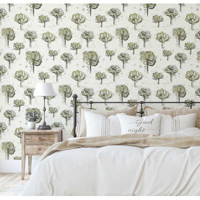 Papel de Parede Esboço Artístico de Dália — Vinil Autoadesivo Verde, Revestimento Decorativo DIY para Quarto, Sala de Estar - S4Sassy 63,5 cm (L) × 304,8 cm (C) / Verde - Vinil Texturizado