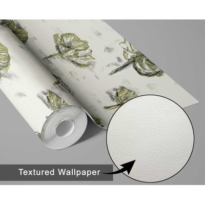 Papel de Parede Esboço Artístico de Dália — Vinil Autoadesivo Verde, Revestimento Decorativo DIY para Quarto, Sala de Estar - S4Sassy 63,5 cm (L) × 304,8 cm (C) / Verde - Vinil Texturizado