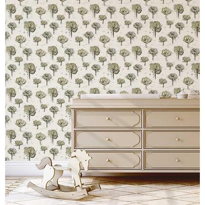 Papel de Parede Esboço Artístico de Dália — Vinil Autoadesivo Verde, Revestimento Decorativo DIY para Quarto, Sala de Estar - S4Sassy 63,5 cm (L) × 304,8 cm (C) / Verde - Vinil Texturizado